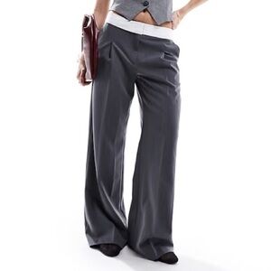 Miss Selfridge Fold over Waistband Trousers in Grey
